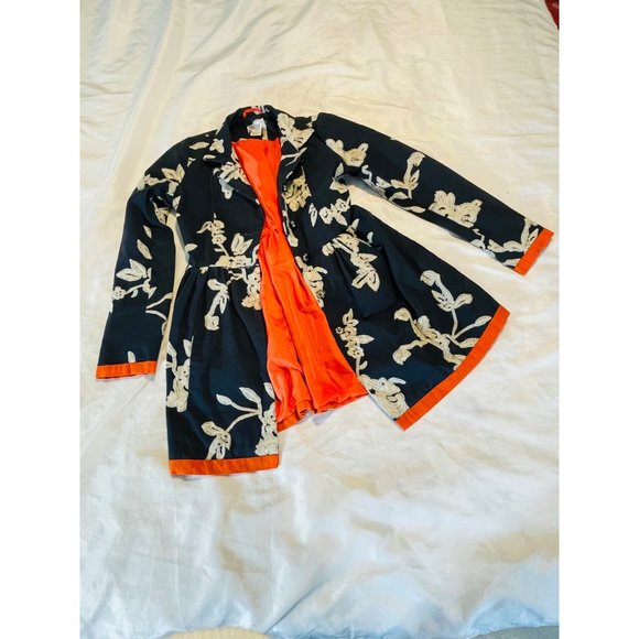 Freeway Floral Embroidered Baby Doll Jacket, Navy With Orange Trim Size Small - Picture 4 of 15